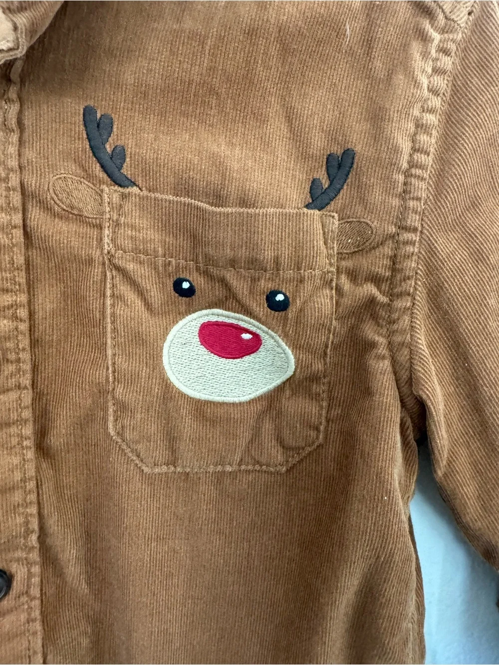 Gymboree Brown Corduroy Button-Down Shirt with Reindeer Pocket
